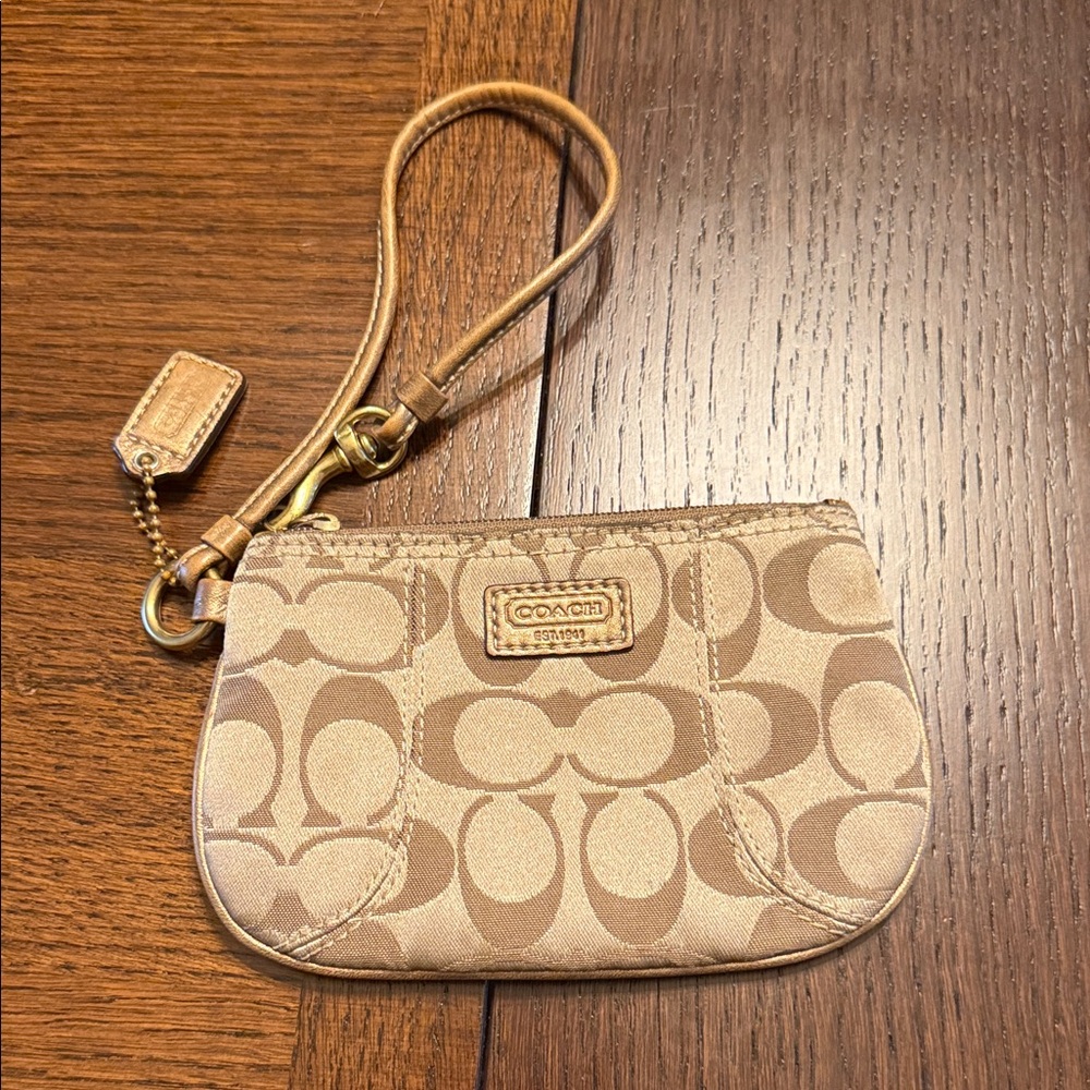 Coach Signature Beige Wristlet